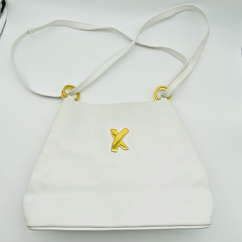 Paloma Picasso Leather Purse Cross Body Shoulder Handbag White Cream